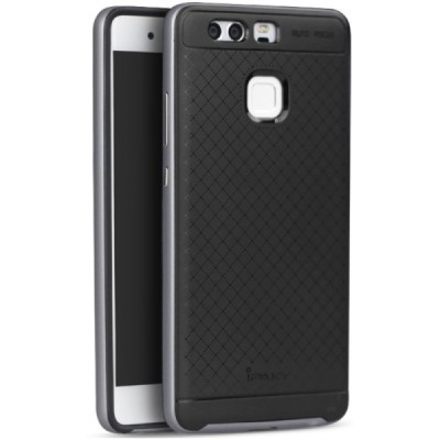 Huawei P9 „IPAKY“ kieto silikono TPU juodas (sidabriniais apvadais) dėklas - nugarėlė / Priedai.lt