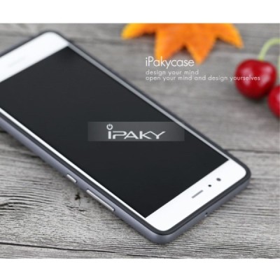 Huawei P9 „IPAKY“ kieto silikono TPU juodas (sidabriniais apvadais) dėklas - nugarėlė / Priedai.lt