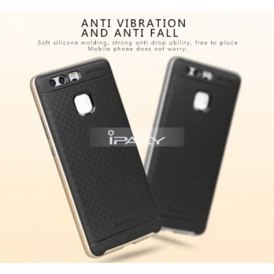 Huawei P9 „IPAKY“ cieta silikona (TPU) melns apvalks (apmales - zeltā krāsā) / Vacins.lv