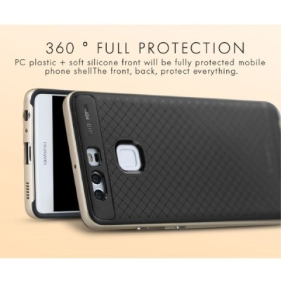 Huawei P9 „IPAKY“ cieta silikona (TPU) melns apvalks (apmales - zeltā krāsā) / Vacins.lv