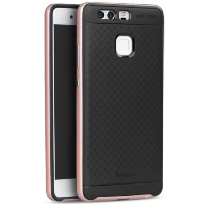 Huawei P9 „IPAKY“ kieto silikono TPU juodas (rožiniais apvadais) dėklas - nugarėlė / Priedai.lt