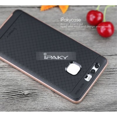 Huawei P9 „IPAKY“ cieta silikona (TPU) melns apvalks (apmales - rozā krāsā) / Vacins.lv