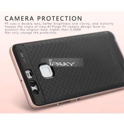 Huawei P9 „IPAKY“ cieta silikona (TPU) melns apvalks (apmales - rozā krāsā) / Vacins.lv