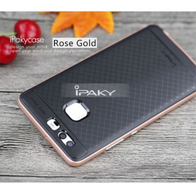 Huawei P9 „IPAKY“ cieta silikona (TPU) melns apvalks (apmales - rozā krāsā) / Vacins.lv