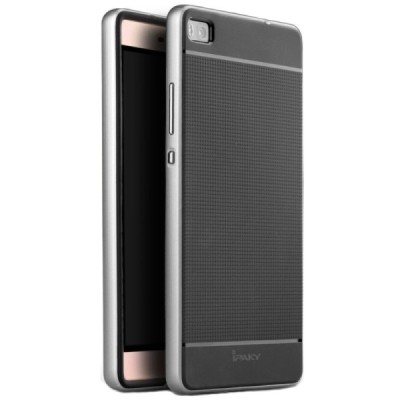 Huawei P8 „IPAKY“ cieta silikona (TPU) melns apvalks (apmales - sudrabā krāsā) / Vacins.lv