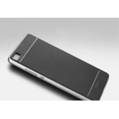 Huawei P8 „IPAKY“ cieta silikona (TPU) melns apvalks (apmales - sudrabā krāsā) / Vacins.lv