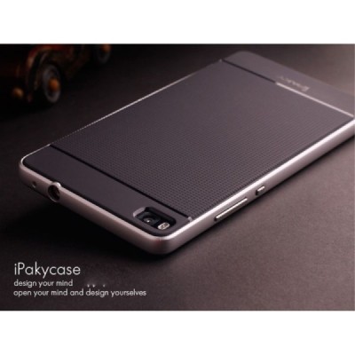 Huawei P8 „IPAKY“ cieta silikona (TPU) melns apvalks (apmales - sudrabā krāsā) / Vacins.lv