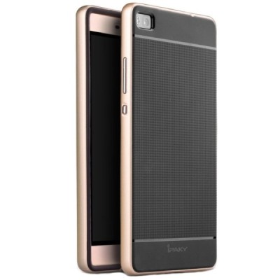 Huawei P8 „IPAKY“ cieta silikona (TPU) melns apvalks (apmales - zeltā krāsā) / Vacins.lv