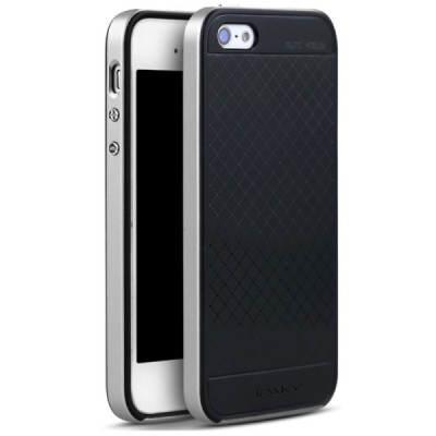 Apple iPhone SE, Apple iPhone 5 ir Apple iPhone 5S „IPAKY“ kieto silikono TPU juodas (sidabriniais apvadais) dėklas - nugarėlė /