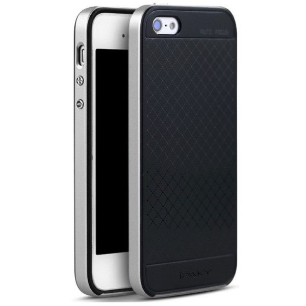 „IPAKY“ kieto silikono (TPU) dėklas - juodas / sidabrinis (iPhone 5 / 5S / SE 2016)