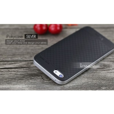 Apple iPhone SE, Apple iPhone 5 ir Apple iPhone 5S „IPAKY“ kieto silikono TPU juodas (sidabriniais apvadais) dėklas - nugarėlė /