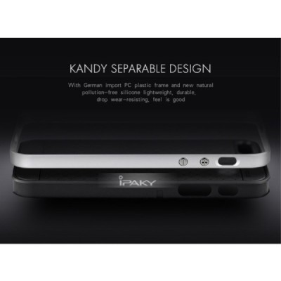 Apple iPhone SE, Apple iPhone 5 ir Apple iPhone 5S „IPAKY“ kieto silikono TPU juodas (sidabriniais apvadais) dėklas - nugarėlė /