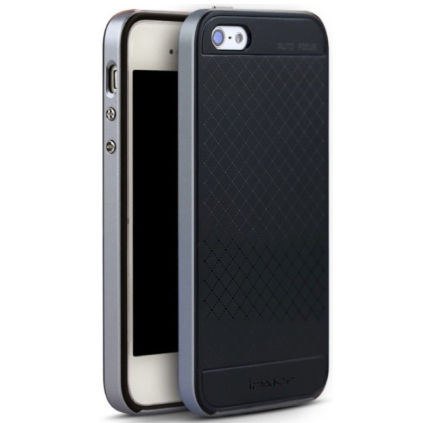 „IPAKY“ kieto silikono (TPU) dėklas - juodas / pilkas (iPhone 5 / 5S / SE 2016)
