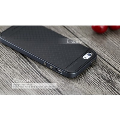 Apple iPhone SE, Apple iPhone 5 ir Apple iPhone 5S „IPAKY“ kieto silikono TPU juodas (pilkais apvadais) dėklas - nugarėlė / Prie