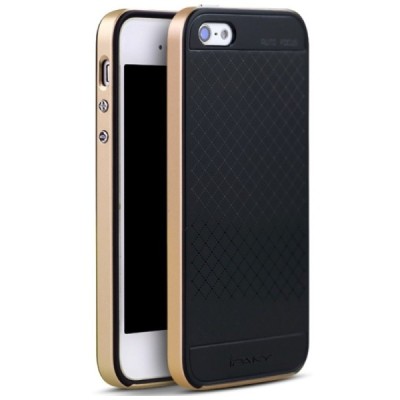 Apple iPhone SE, Apple iPhone 5 ir Apple iPhone 5S „IPAKY“ kieto silikono TPU juodas (auksiniais apvadais) dėklas - nugarėlė / P