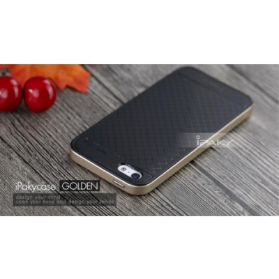 Apple iPhone SE, Apple iPhone 5 ir Apple iPhone 5S „IPAKY“ kieto silikono TPU juodas (auksiniais apvadais) dėklas - nugarėlė / P