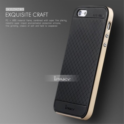 Apple iPhone SE, Apple iPhone 5 ir Apple iPhone 5S „IPAKY“ kieto silikono TPU juodas (auksiniais apvadais) dėklas - nugarėlė / P