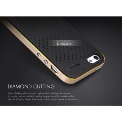 Apple iPhone SE, Apple iPhone 5 ir Apple iPhone 5S „IPAKY“ kieto silikono TPU juodas (auksiniais apvadais) dėklas - nugarėlė / P