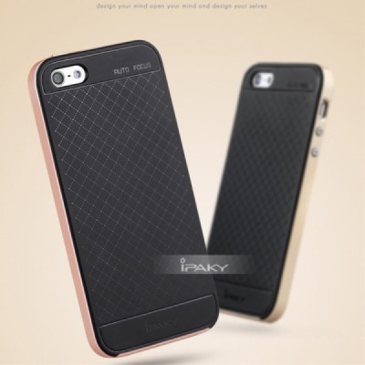 Apple iPhone SE, Apple iPhone 5 ir Apple iPhone 5S „IPAKY“ kieto silikono TPU juodas (auksiniais apvadais) dėklas - nugarėlė / P