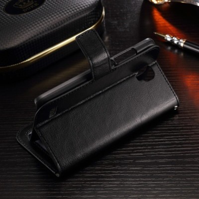 Huawei Y5 (Y560) atvēramais ādas melns maciņš (maks) / Vacins.lv