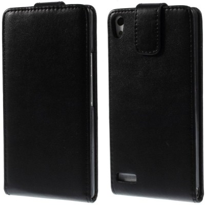 Huawei Ascend P6 klasisks ādas vertikāli atvēramais melns maciņš / Vacins.lv