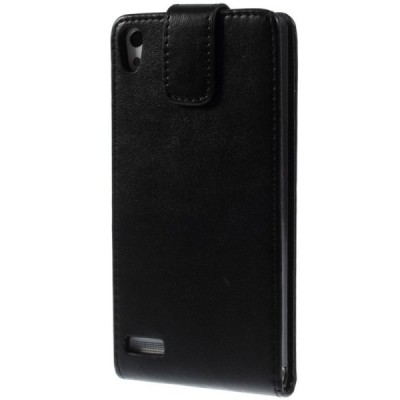 Huawei Ascend P6 klasisks ādas vertikāli atvēramais melns maciņš / Vacins.lv