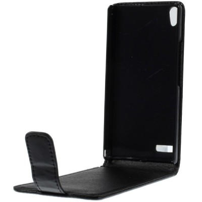 Huawei Ascend P6 klasisks ādas vertikāli atvēramais melns maciņš / Vacins.lv