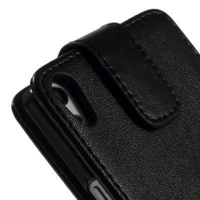 Huawei Ascend P6 klasisks ādas vertikāli atvēramais melns maciņš / Vacins.lv