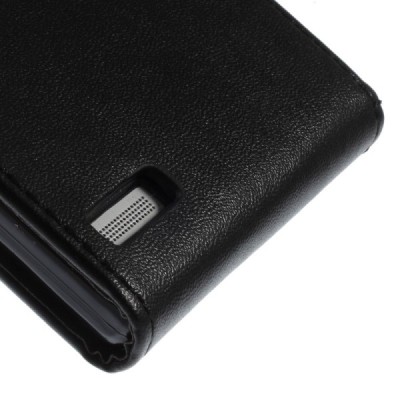 Huawei Ascend P6 klasisks ādas vertikāli atvēramais melns maciņš / Vacins.lv