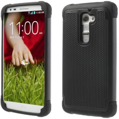 Sustiprintos apsaugos LG G2 D802 juodas kieto silikono (TPU) ir plastiko dėklas / Priedai.lt