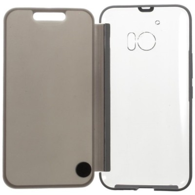 HTC 10 Dot View atvērams pelēks maciņš - maks / Vacins.lv