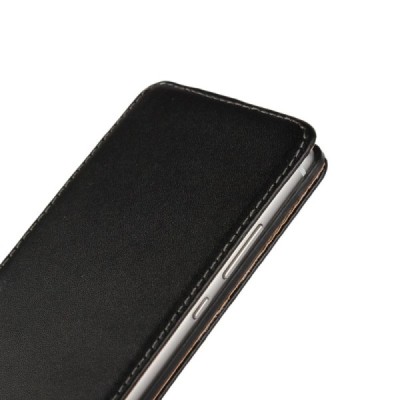 Huawei P9 (Ascend) klasikinis vertikaliai atverčiamas juodas odinis dėklas / Priedai.lt