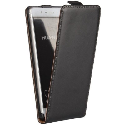 Huawei P9 (Ascend) klasikinis vertikaliai atverčiamas juodas odinis dėklas / Priedai.lt