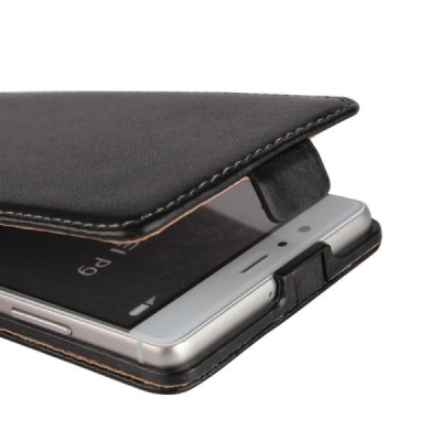 Huawei P9 (Ascend) klasikinis vertikaliai atverčiamas juodas odinis dėklas / Priedai.lt