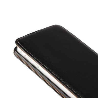 Huawei P9 (Ascend) klasikinis vertikaliai atverčiamas juodas odinis dėklas / Priedai.lt