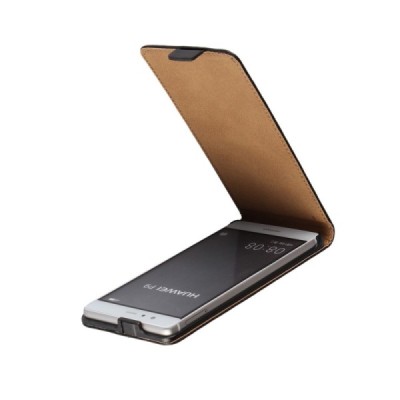 Huawei P9 (Ascend) klasikinis vertikaliai atverčiamas juodas odinis dėklas / Priedai.lt