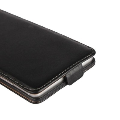 Huawei P9 (Ascend) klasikinis vertikaliai atverčiamas juodas odinis dėklas / Priedai.lt
