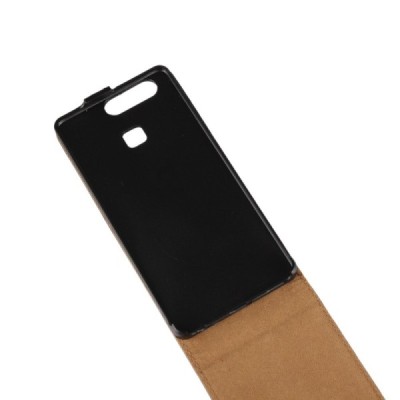 Huawei P9 (Ascend) klasikinis vertikaliai atverčiamas juodas odinis dėklas / Priedai.lt