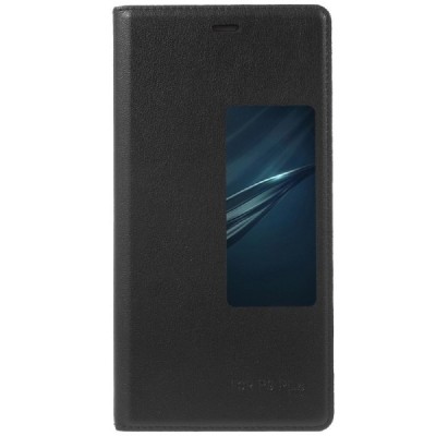 Huawei P9 Plus melns atvēramais Smart Window ādas maciņš / Vacins.lv