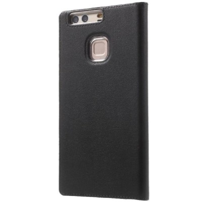 Huawei P9 Plus melns atvēramais Smart Window ādas maciņš / Vacins.lv
