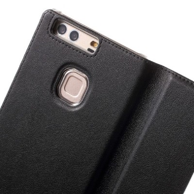 Huawei P9 Plus melns atvēramais Smart Window ādas maciņš / Vacins.lv
