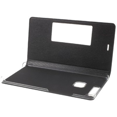 Huawei P9 Plus melns atvēramais Smart Window ādas maciņš / Vacins.lv