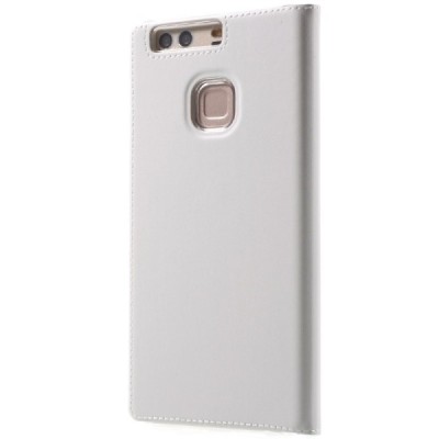 Huawei P9 Plus baltas odinis atverčiamas „Smart Window“ dėklas su langeliu / Priedai.lt