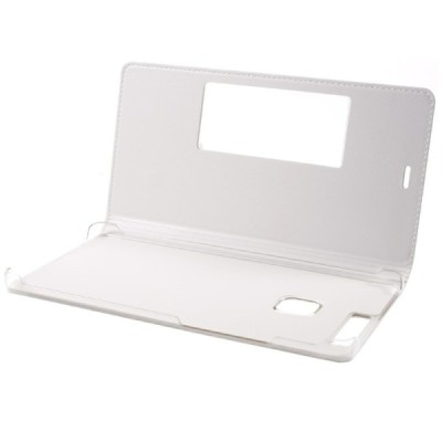 Huawei P9 Plus baltas odinis atverčiamas „Smart Window“ dėklas su langeliu / Priedai.lt