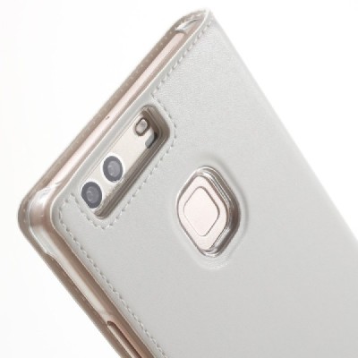 Huawei P9 Plus baltas odinis atverčiamas „Smart Window“ dėklas su langeliu / Priedai.lt