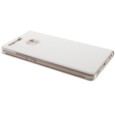 Huawei P9 Plus baltas odinis atverčiamas „Smart Window“ dėklas su langeliu / Priedai.lt