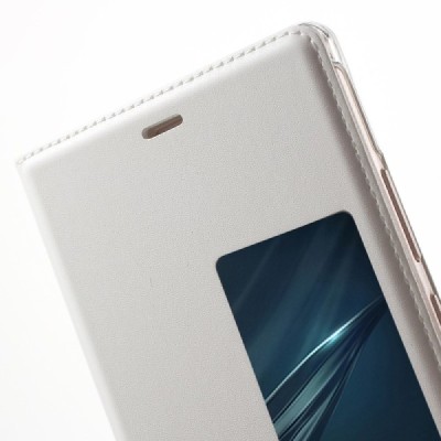 Huawei P9 Plus baltas odinis atverčiamas „Smart Window“ dėklas su langeliu / Priedai.lt