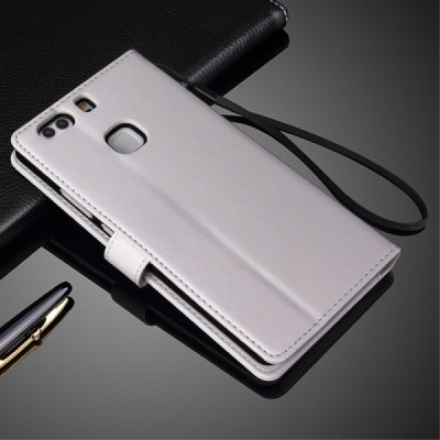 Huawei P9 Plus (Huawei Ascend P9 Plus) atverčiamas baltas odinis dėklas - piniginė / Priedai.lt