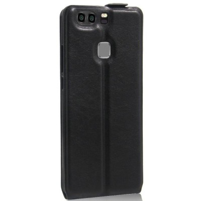 Huawei P9 Plus (Huawei Ascend P9 Plus) klasisks ādas vertikāli atvēramais melns maciņš / Vacins.lv