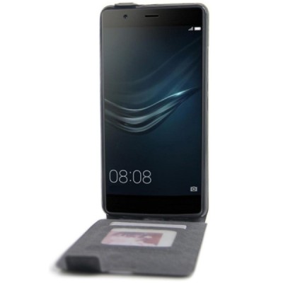 Huawei P9 Plus (Huawei Ascend P9 Plus) klasisks ādas vertikāli atvēramais melns maciņš / Vacins.lv